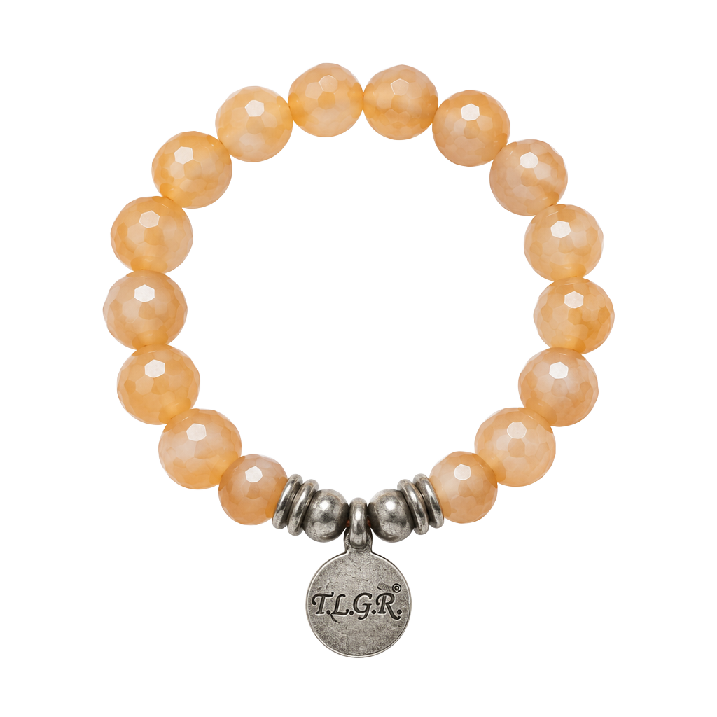 Beaded Peach Stone Bracelet with Mom Charm 1