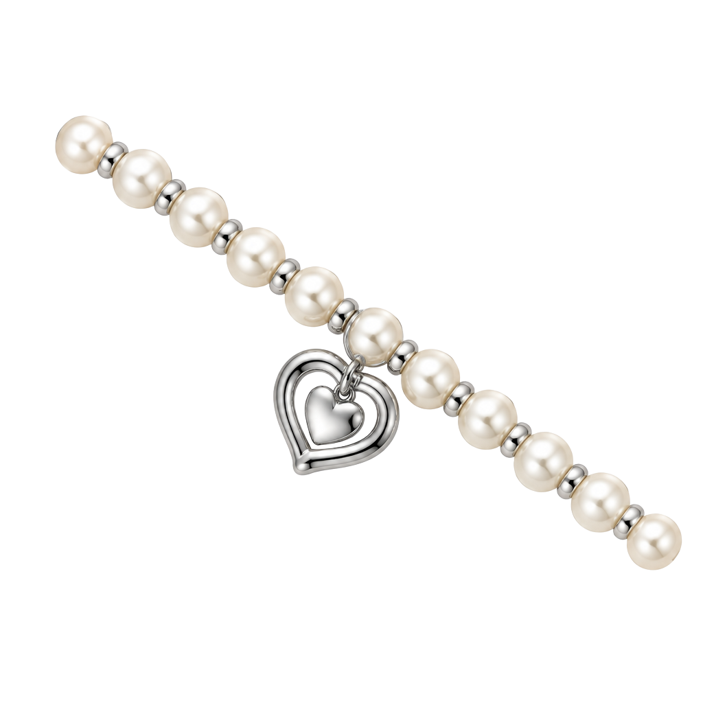 Unbranded Faux Pearl Beaded Stretch Bracelet Heart Pendant 1