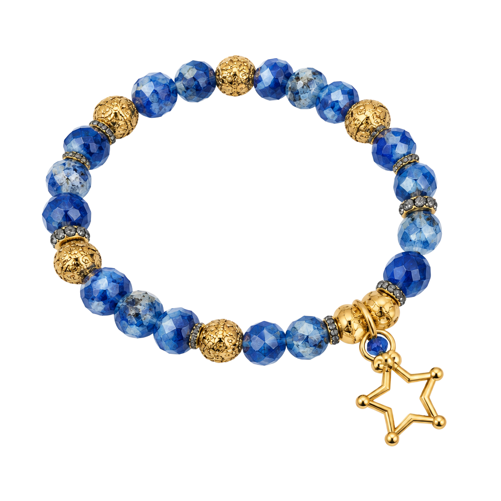 Handmade Beaded Bracelet Blue Stone With Gold Star Charm 1