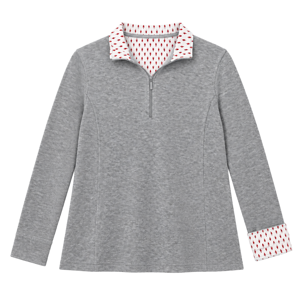 Orvis 1/4 Zip Pullover Size L Gray Floral French Cuff 1