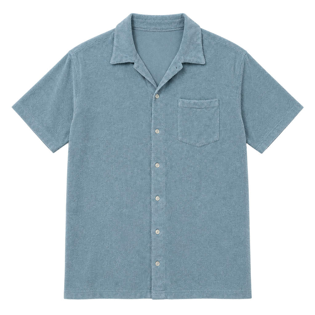 Criquet Terry Camp Shirt Size M Light Blue Button-Up Short Sleeve 1