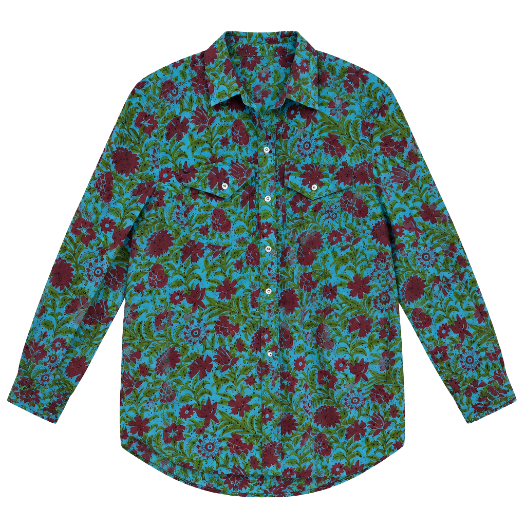 Sundance Floral Button Up Shirt Size XL Blue Green Red Long Sleeve 1