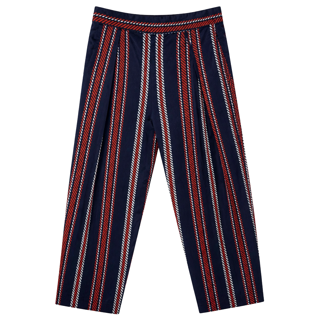 Zara Basic Navy Blue Red and White Striped Wide Leg Trousers 1