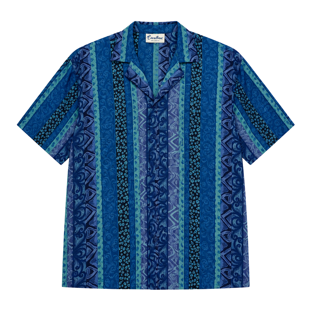 Caribou Button Down Shirt Blue Geometric Vintage 90s 1
