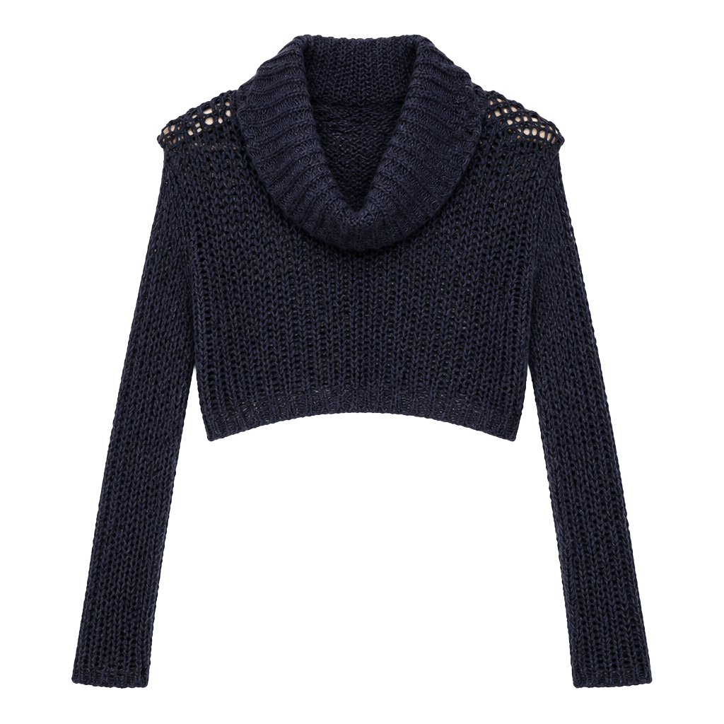 Silence + Noise Cowl Neck Crop Sweater Size S Dark Grey Open Knit 1