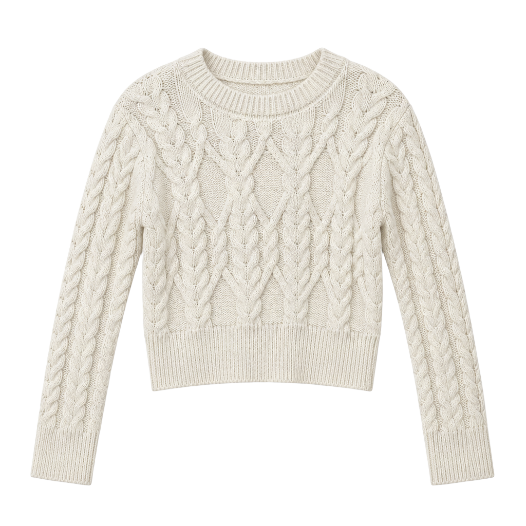 Cable Crewneck Sweater Ivory 1