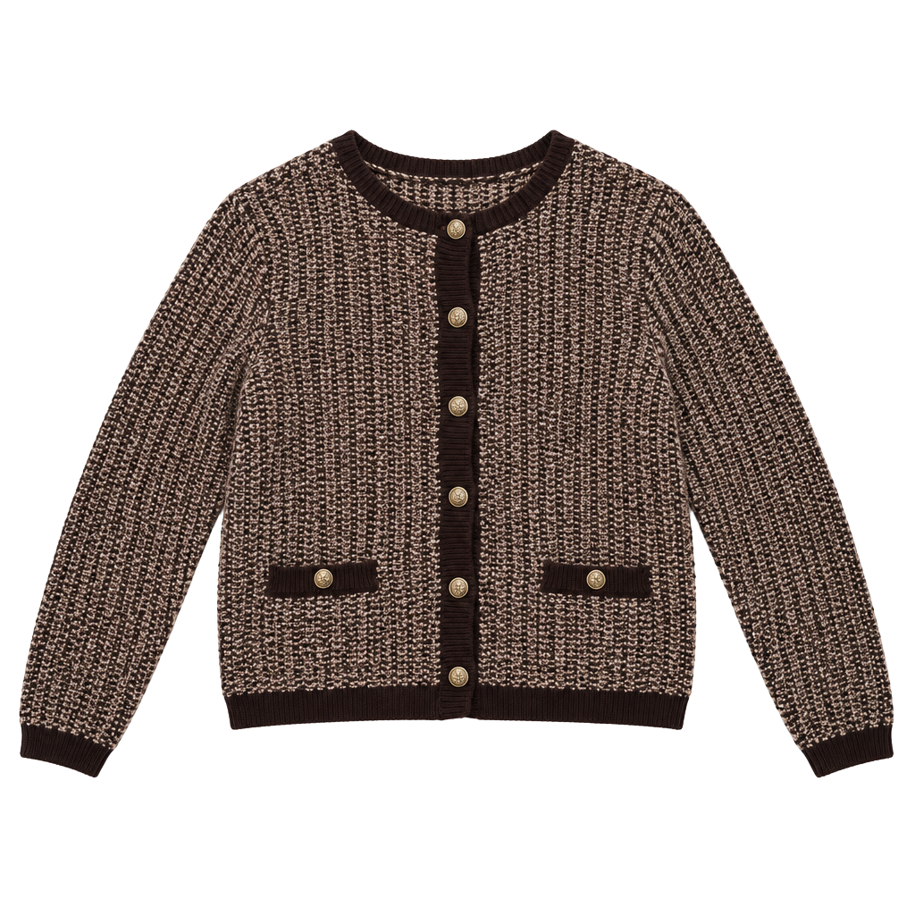 Ninety Clothing Co. Cardigan Size M Brown Knit Gold Buttons 1