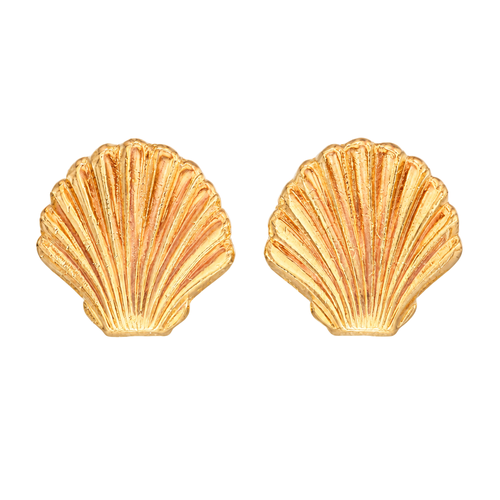Christian Dior Vintage Gold Tone Sea Shell Clip On Earrings 1