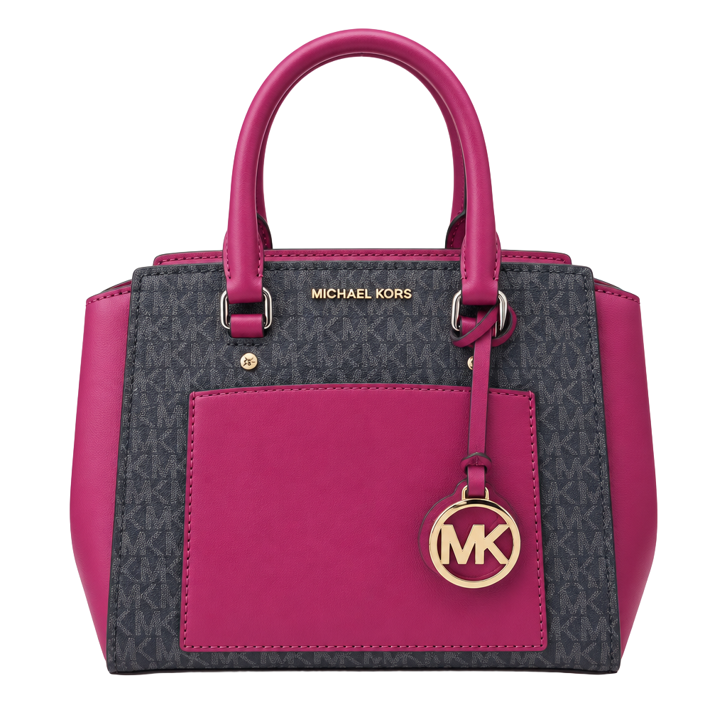 Michael Kors Mercer Brown Monogram Berry Leather Satchel Handbag 1