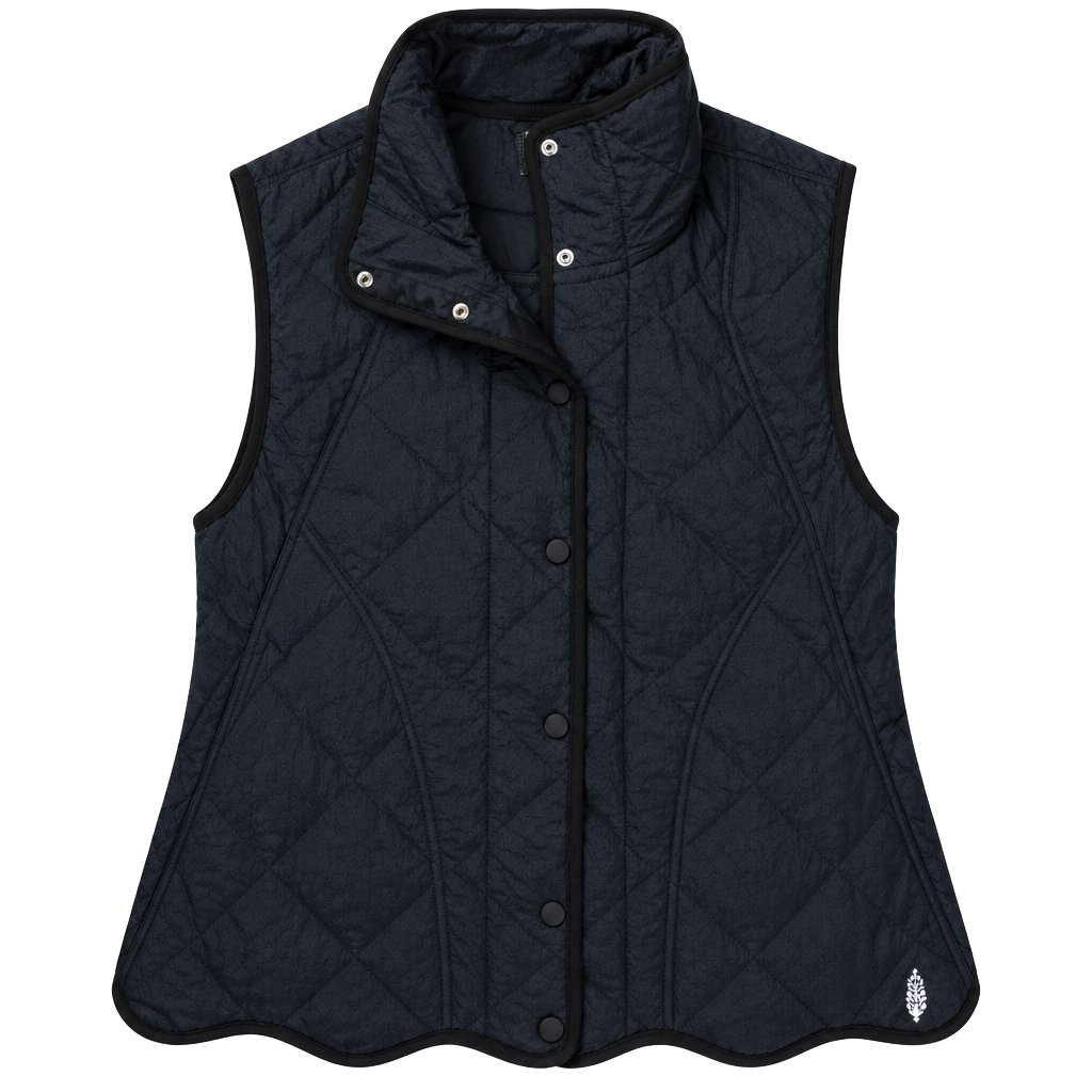 Free People Quilted Scalloped Vest Black Size S 1