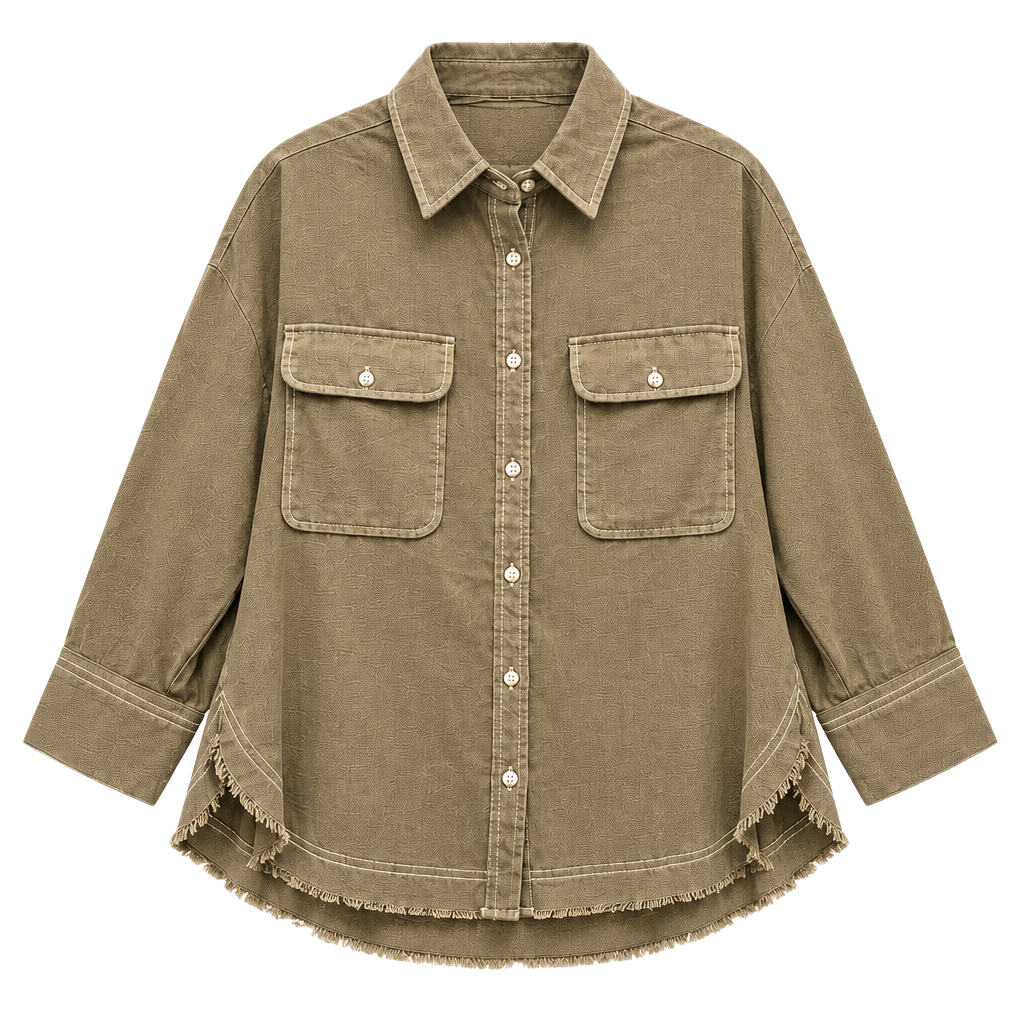 The Nu Vintage Utility Raw Hem Shirt Oversized Button Up Size Small 1