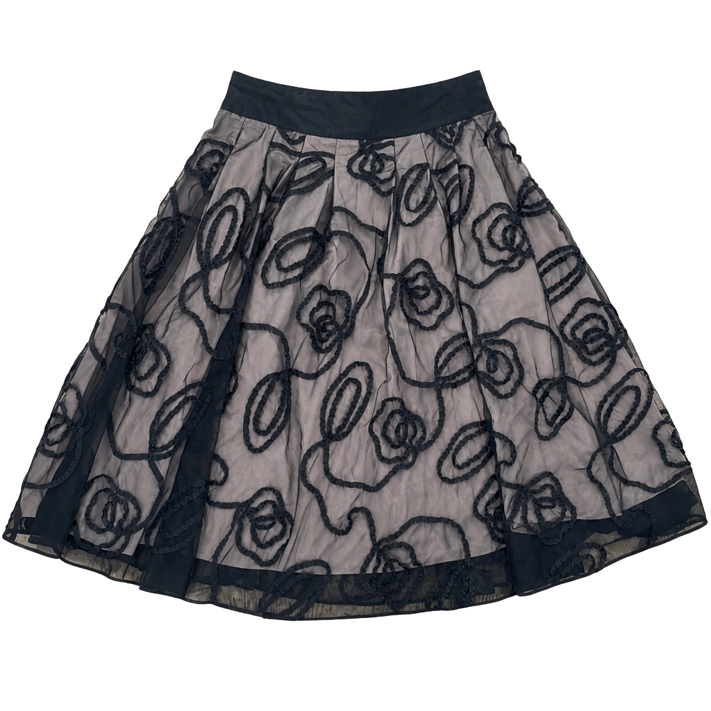Lafayette 148 Black Mesh Floral Rose Embellished MidiSize 6 1