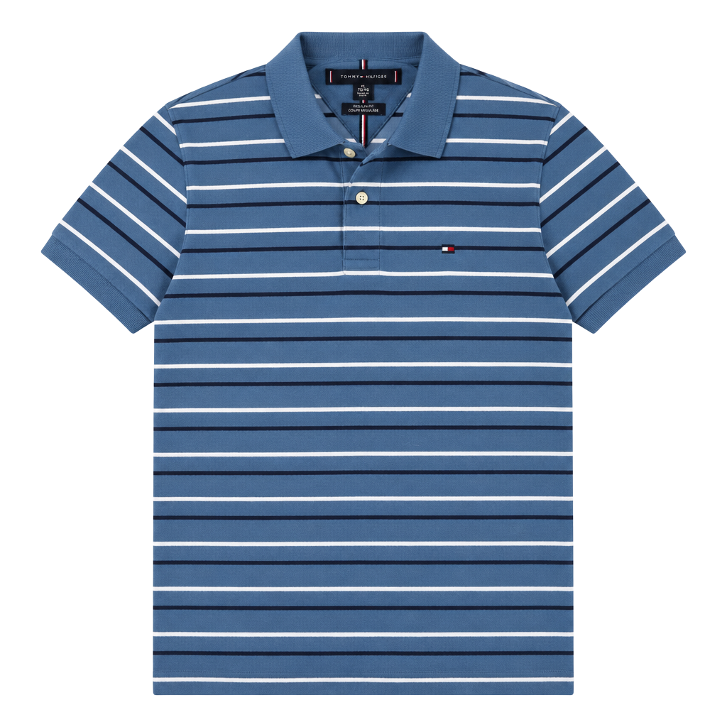 Tommy Hilfiger Striped Polo Shirt Size XL Blue Regular Fit 1