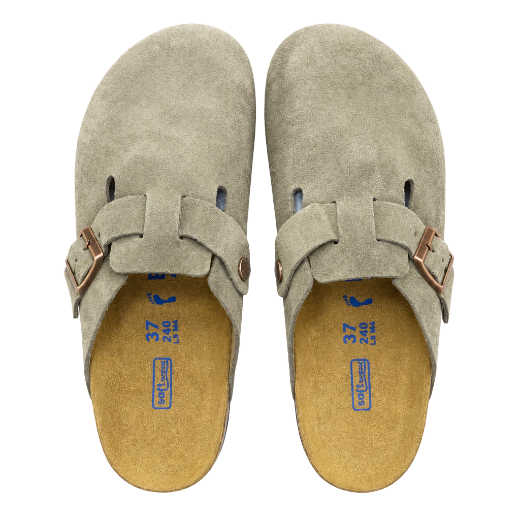 Birkenstock Boston Suede Clogs Size 41 Taupe Soft Footbed 1