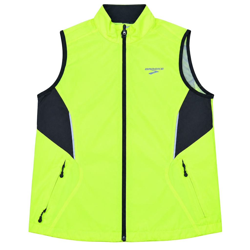 Brooks Running Vest Neon Green Safety Jacket Full Zip 1