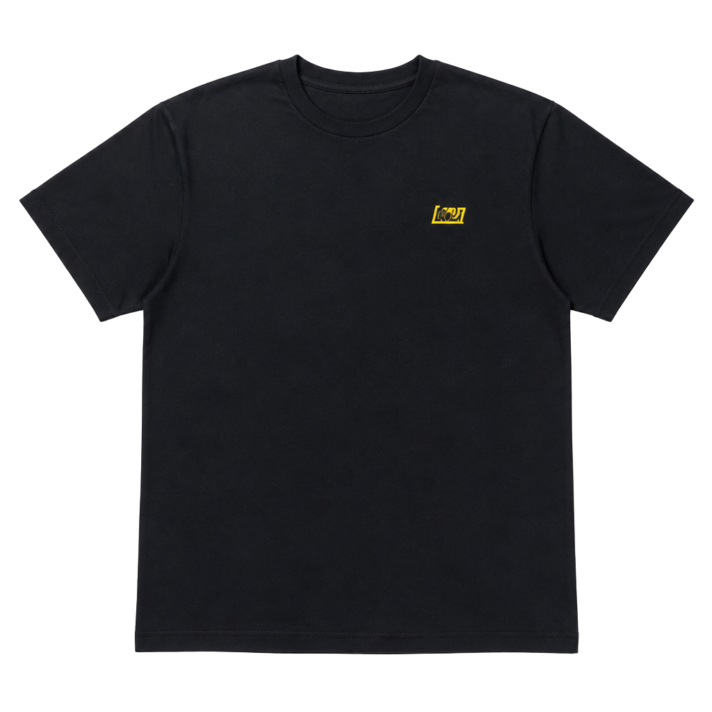 Oakley Medium Big Spell Out In Golden Yellow On Black Tee Surfing Hiking Summer 1