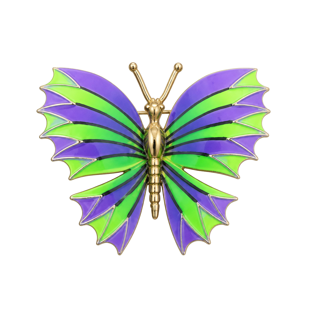 Vintage MCM 1970’s Beautiful Green & Purple Butterfly Brooch Whimsical Fairycore 1