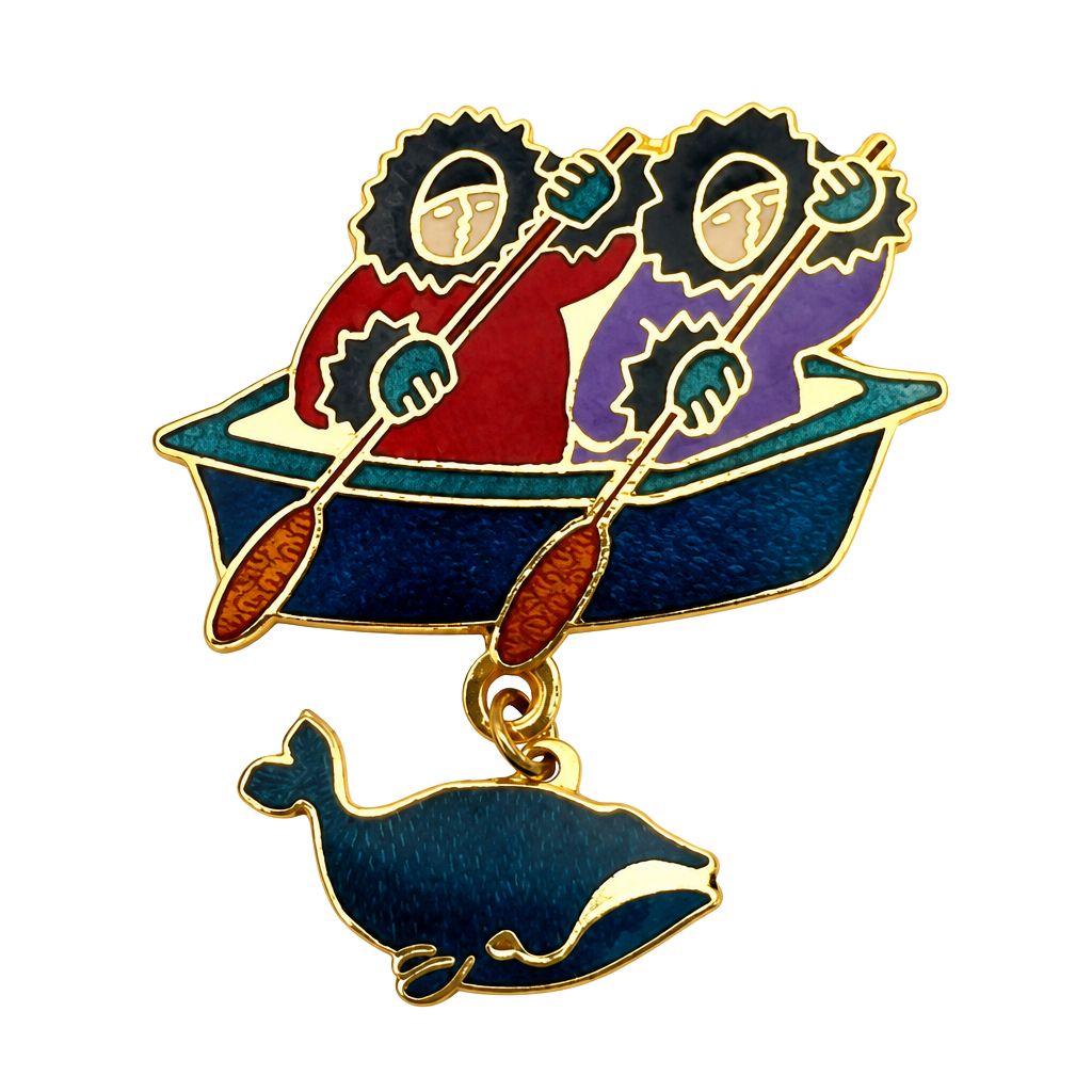 Vintage Artique Barbara Lavallee Cloisonne Enamel Alaskan Inuit In Kayak Brooch 1