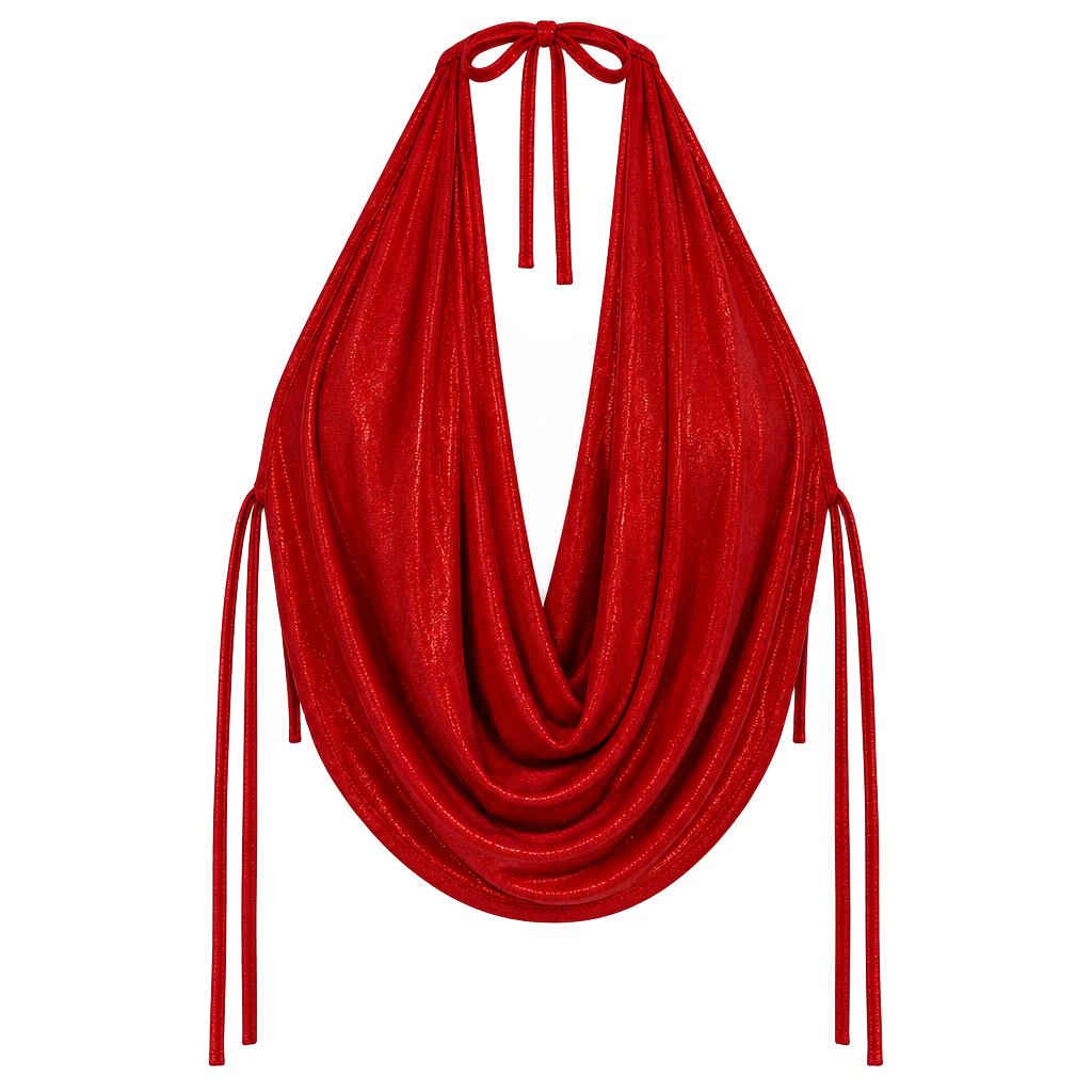Red Metallic Cowl Neck Halter Top 1