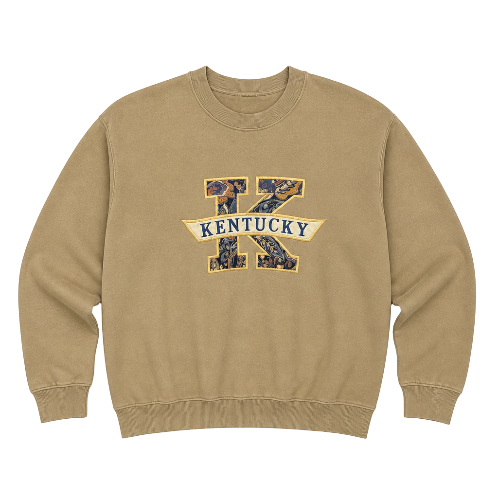 Vintage 90s Lee Kentucky Sweatshirt Large Tan Crewneck Made in USA Paisley 1
