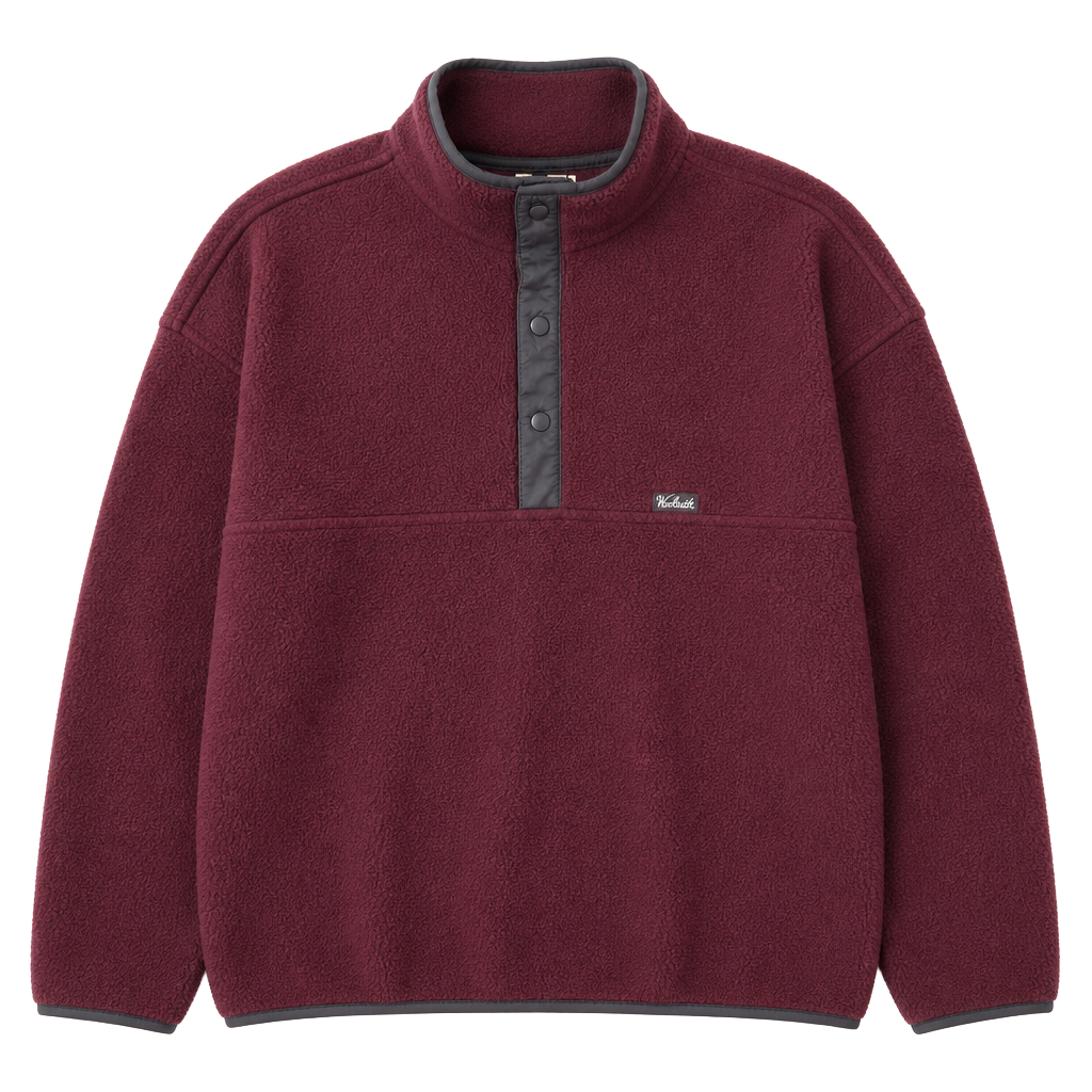 Vintage Woolrich Men's Snap-T Fleece Pullover Jacket Burgundy Maroon Size 2XL 1