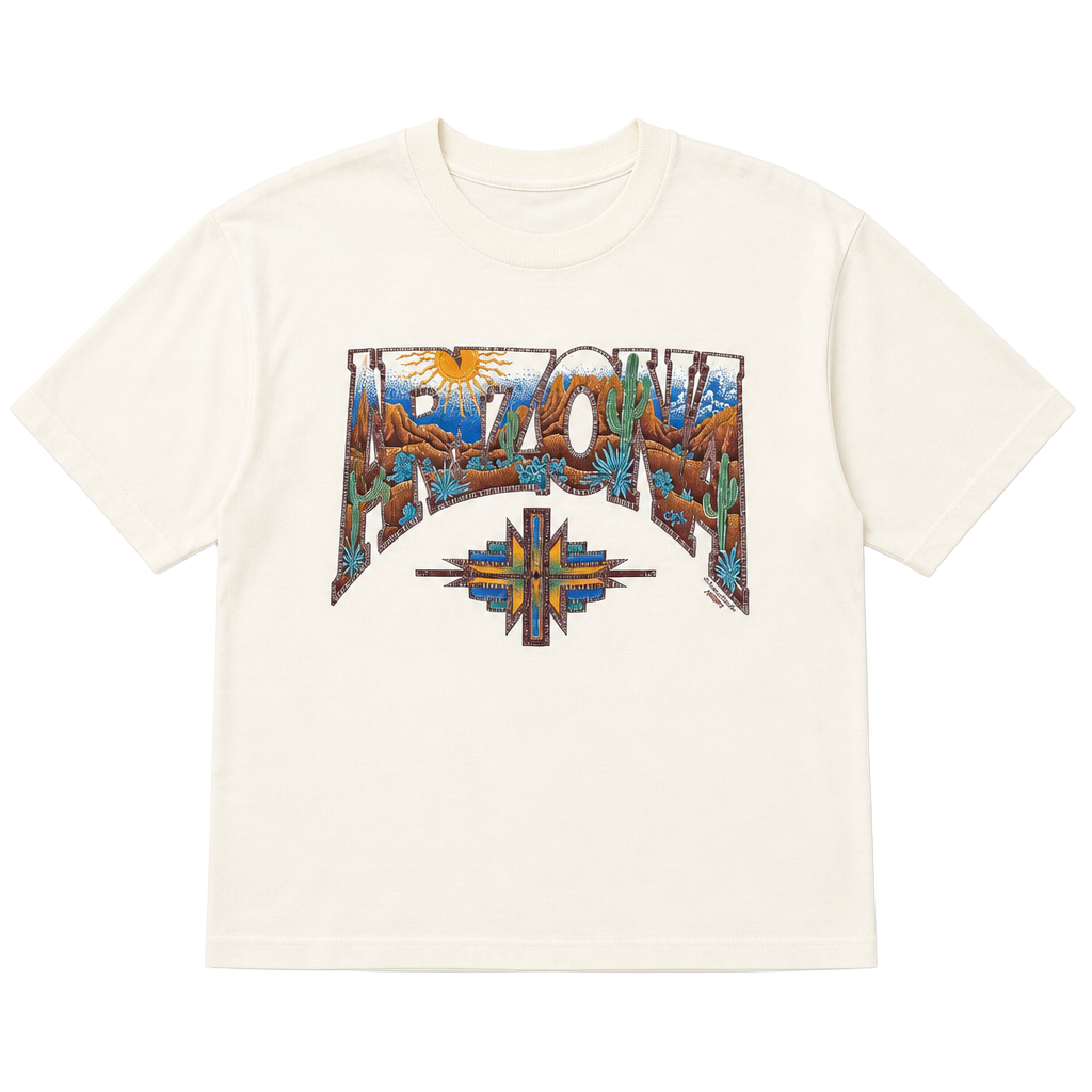Vtg 90s Arizona Southwestern Desert T Shirt Cream Single Stitch Saguaro Cactus 1
