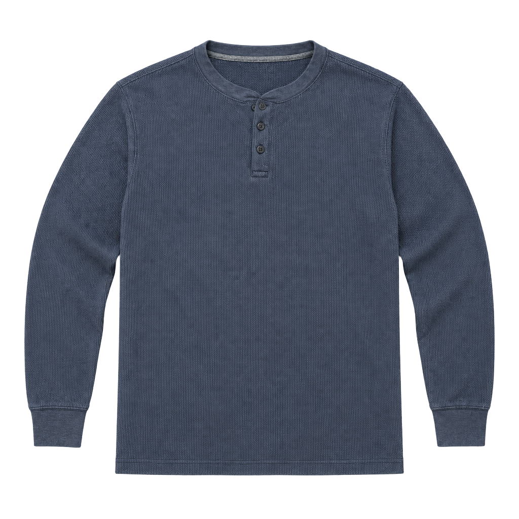 St. John's Bay Waffle Knit Henley Size XL Blue Long Sleeve Shirt 1