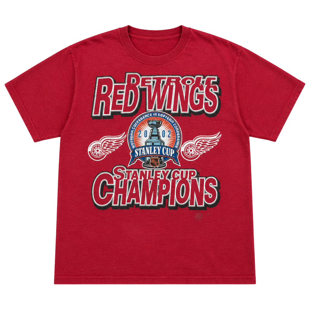 Hanes Detroit Red Wings 2002 Stanley Cup Champions T-Shirt Size L Red 1