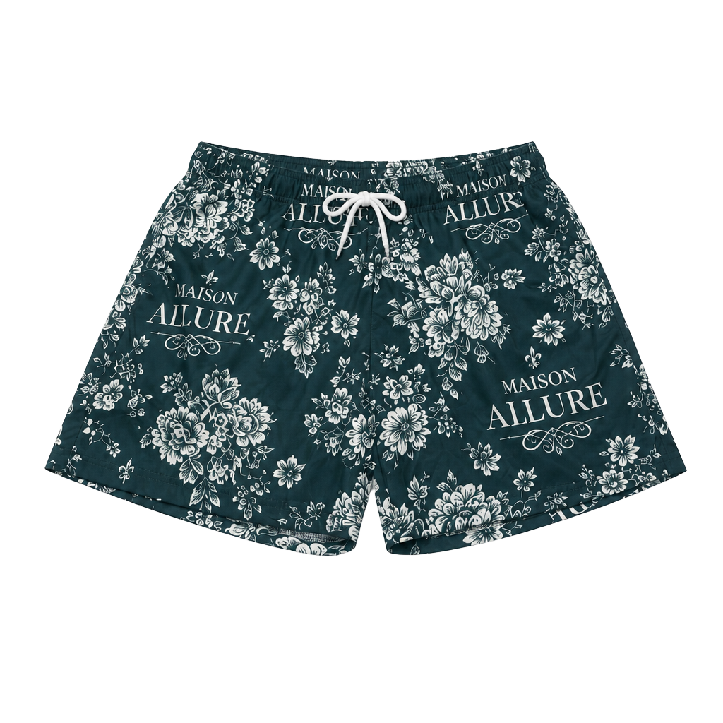 Maison Allure Dark Green and White Floral Print Shorts 1