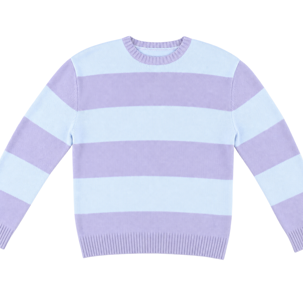 Hollister California Cream and Tan Striped Crewneck Knit Sweater 1