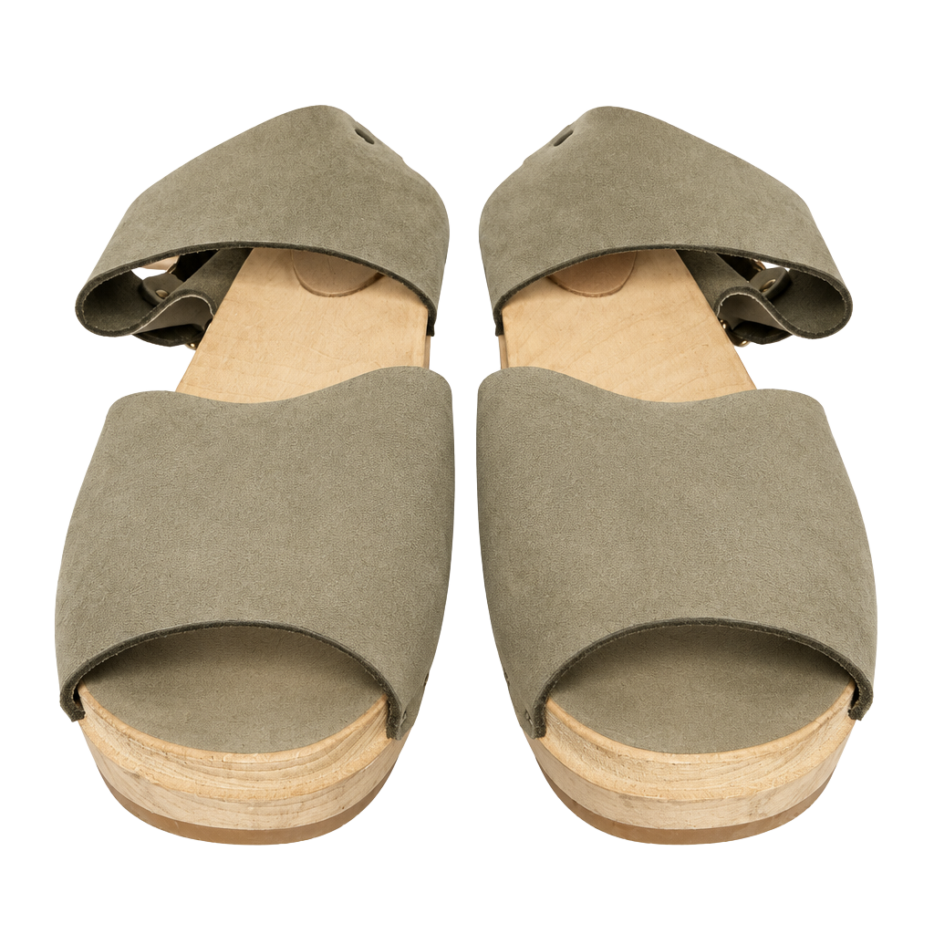 Bryr Wooden Clog Sandals Size 41 Taupe Suede Made in America 1