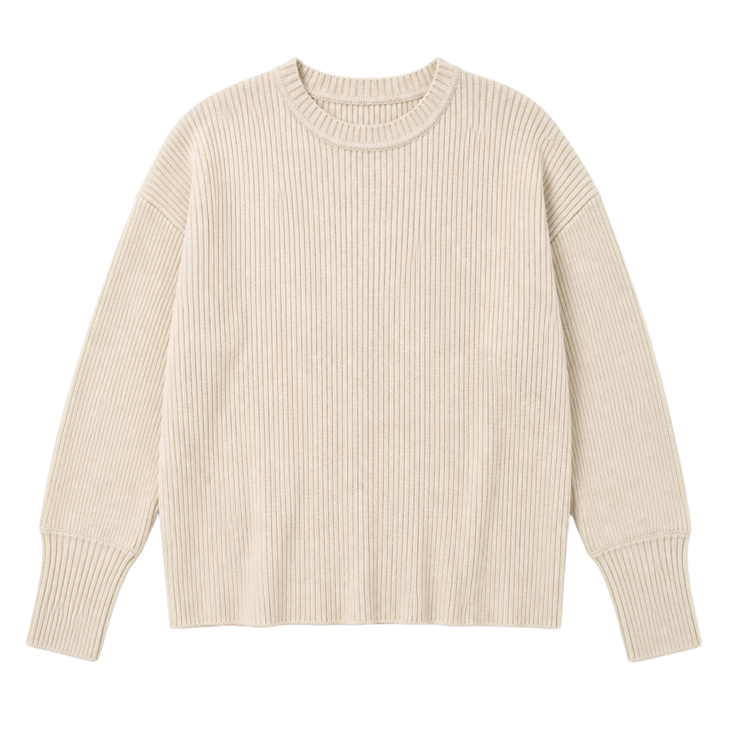 Kittenish X-Large Beige Ribbed Knit Pullover Sweater 1