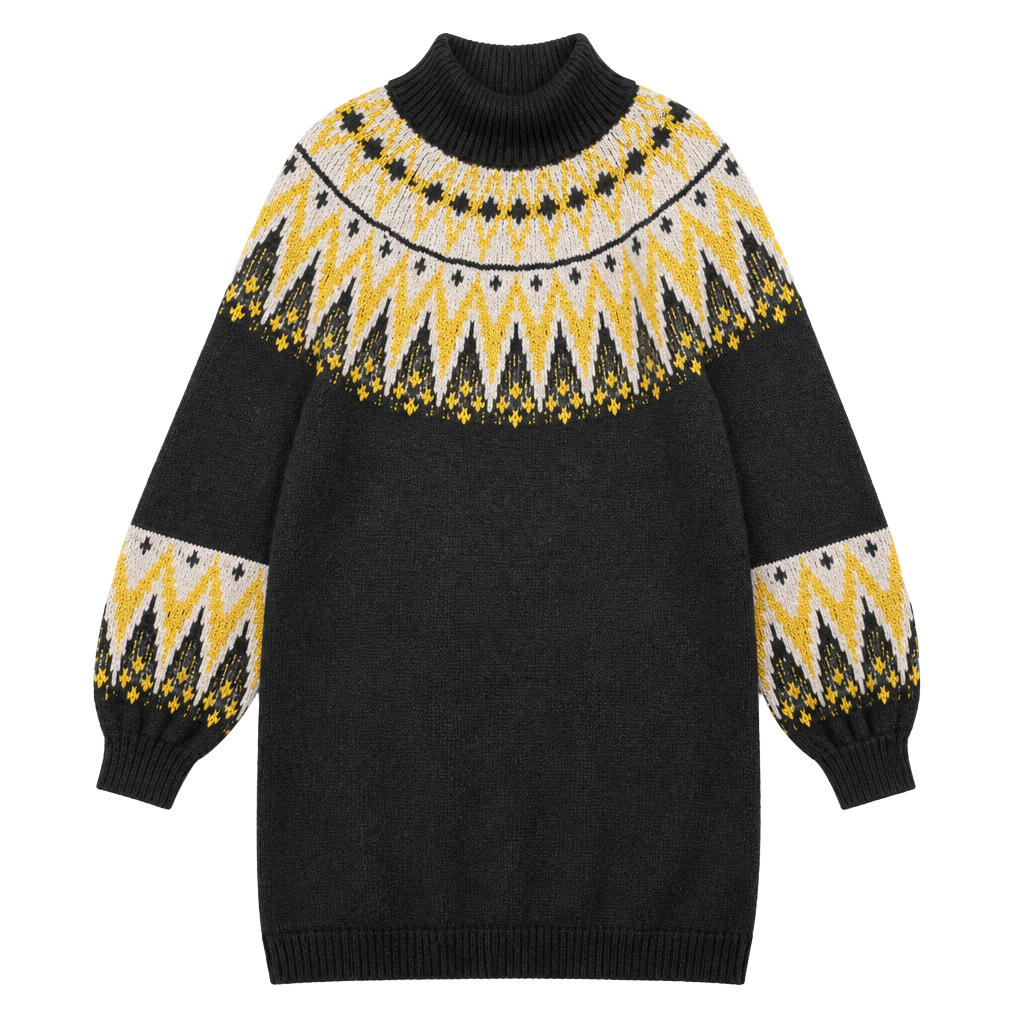 Free People Fair Isle Turtleneck Sweater Black Yellow lavender Size S 1