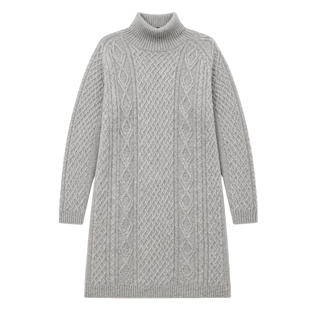 Peruvian Connection Grey Cable Knit Turtleneck Sweater Dress 1