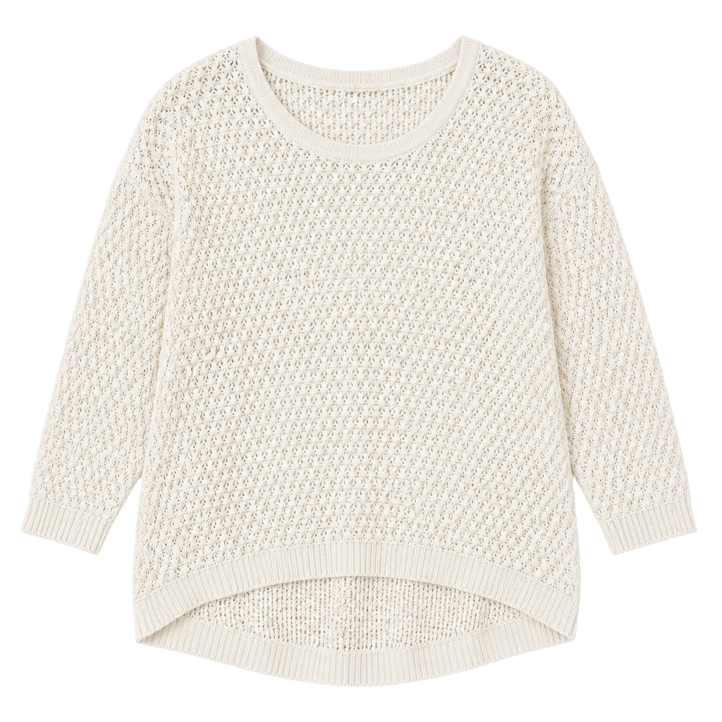 Athleta Linen Blend Seychelles Open Knit Sweater Top Cream Size L 1