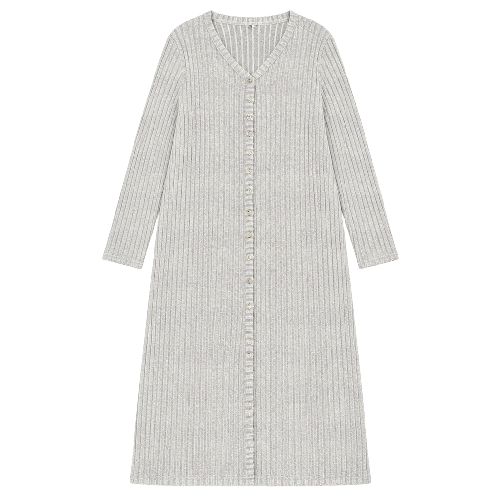 FRYE Gray Rib-Knit Button-Front Maxi Cardigan Dress 1