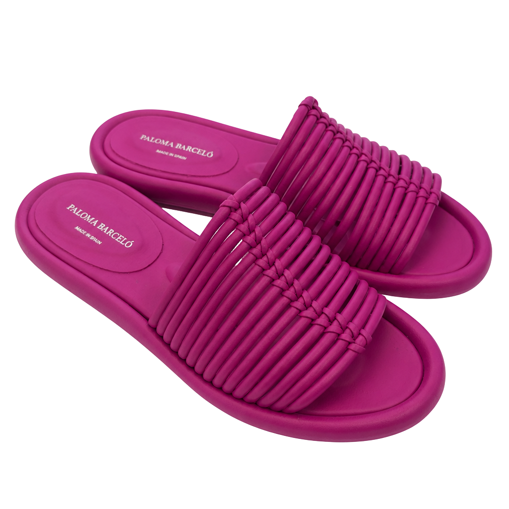 Paloma Barceló Pink Leather Multi-Strap Flat Slide Sandals Size 38 1