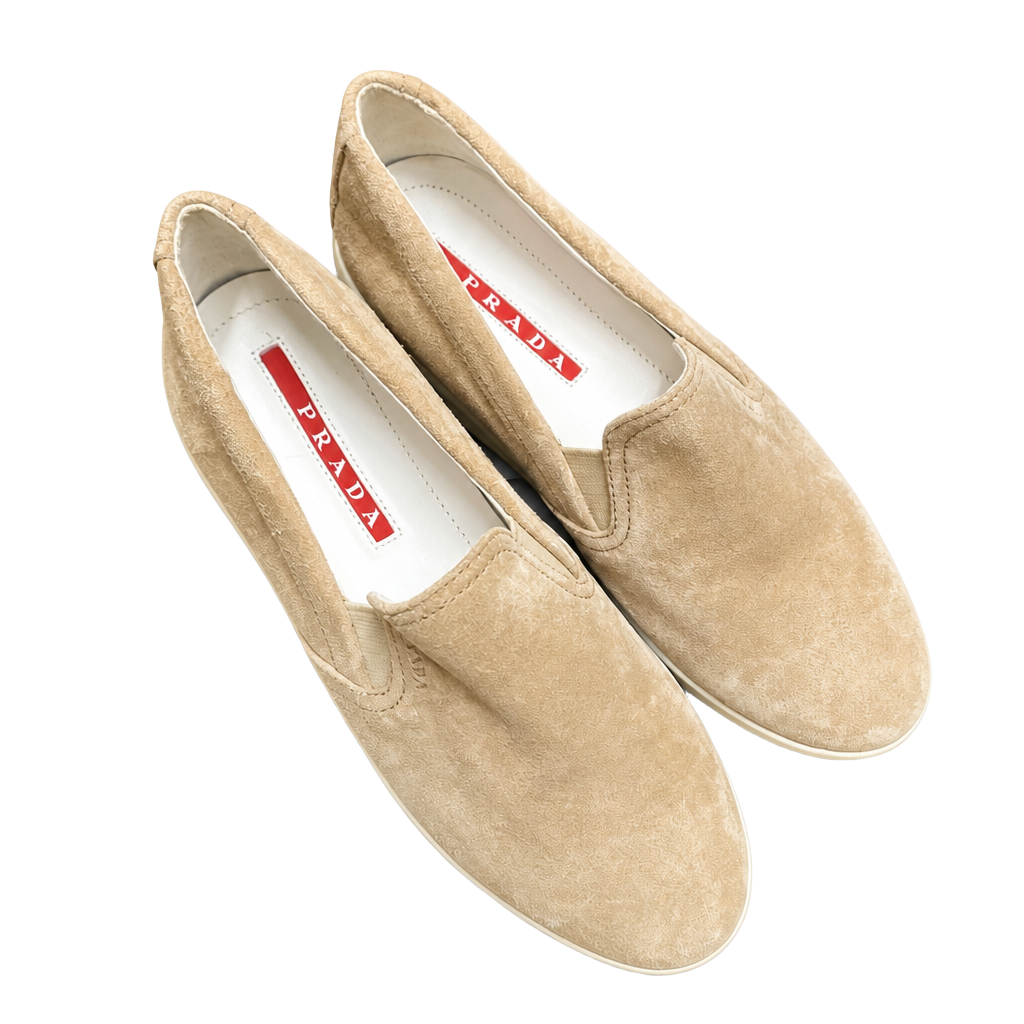 Prada Beige Suede Slip-On Loafers Sneakers Size 40.5 1