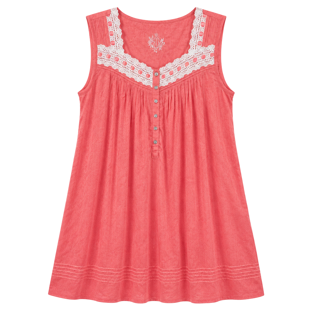 Eileen West Nightgown Size L Pink Eyelet Lace Cotton 1