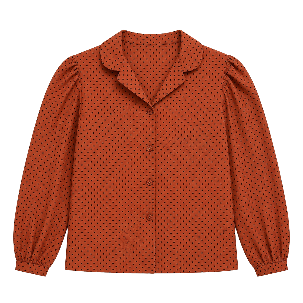 Vintage Givenchy Sport Blouse Size 8 Rust Orange Black Polka Dot Long Sleeve, Sz 8 1