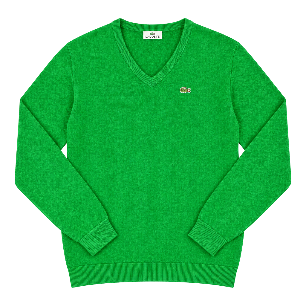 Izod Lacoste V-Neck Sweater Size L Green Vintage Acrylic Pullover 1