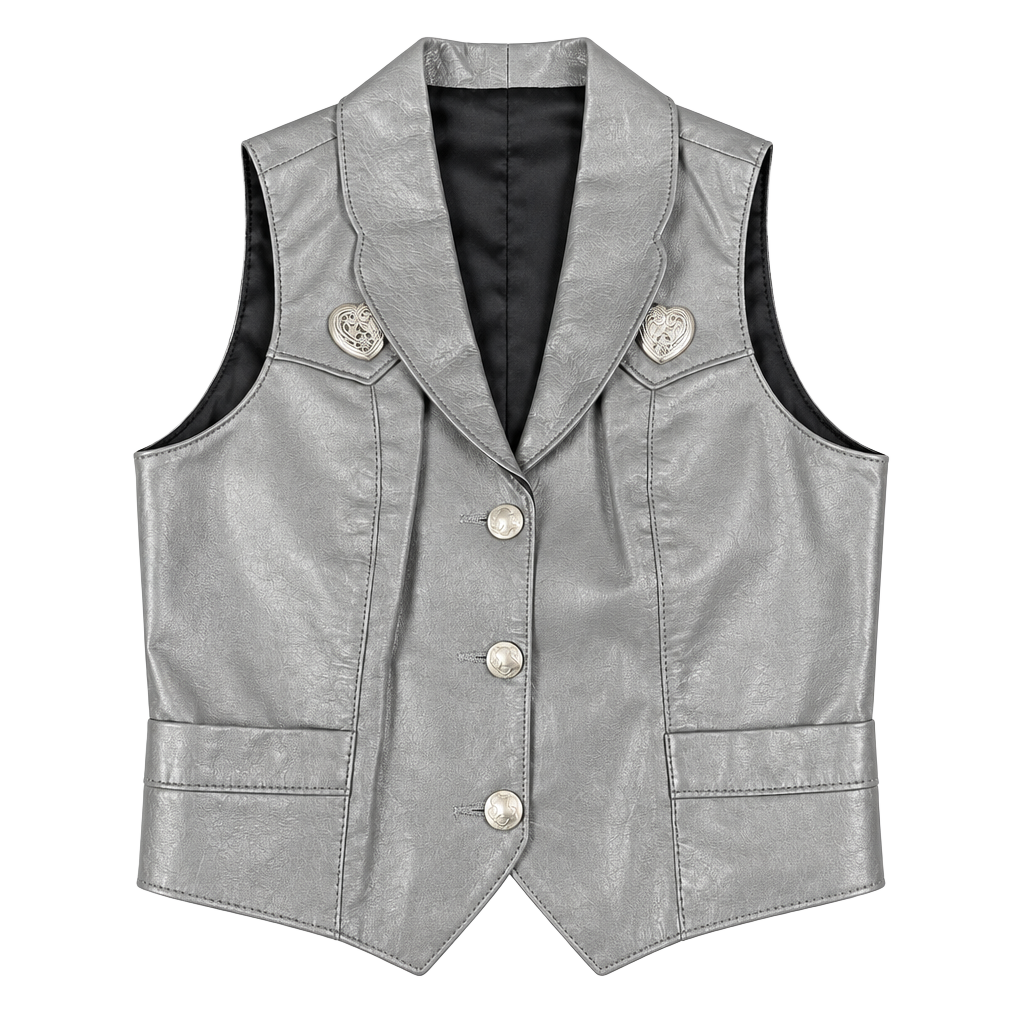 Ms. Pioneer Leather Vest Size 12 Gray Western Heart Conchos 1