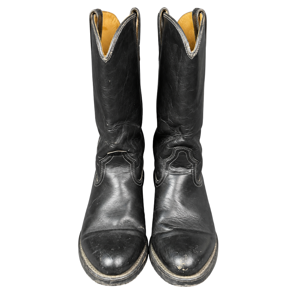 Acme Black Leather Roper Boots Size 10.5D Western Cowboy Motorcycle 1