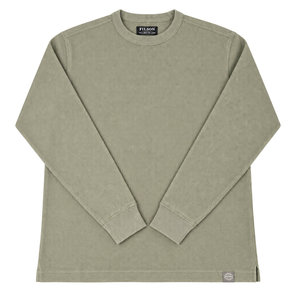 Filson Waffle Knit Thermal Crew Size L Olive Green Shirt 1