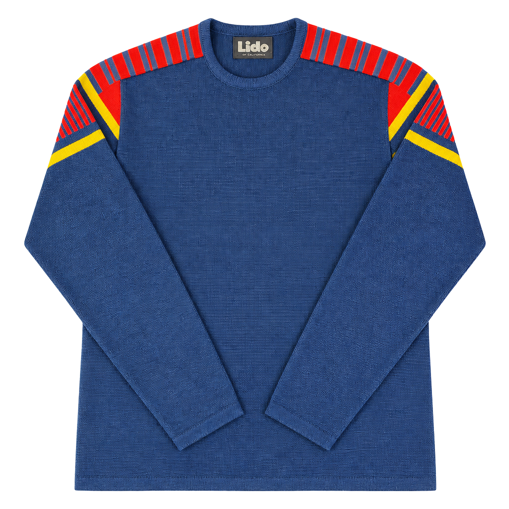 Lido of California Vintage Knit Sweater Blue Red Yellow Stripes 1