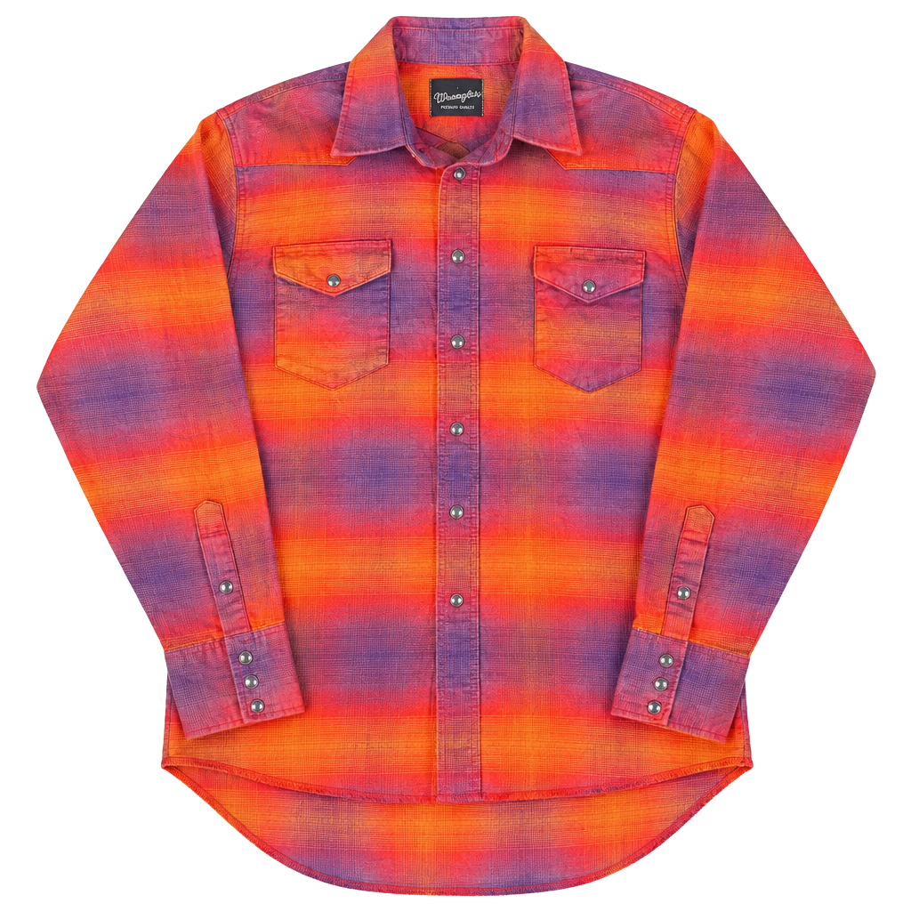 Wrangler Western Shirt Size L Orange Purple Sunset Ombre Long Sleeve 1