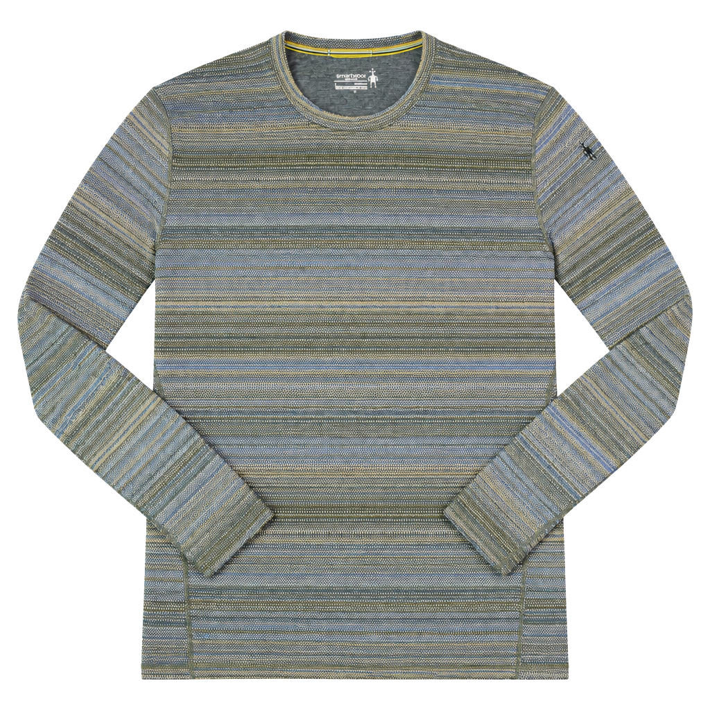 Smartwool Merino Base Layer Crew Size L Blue Striped Wool Long Sleeve 1