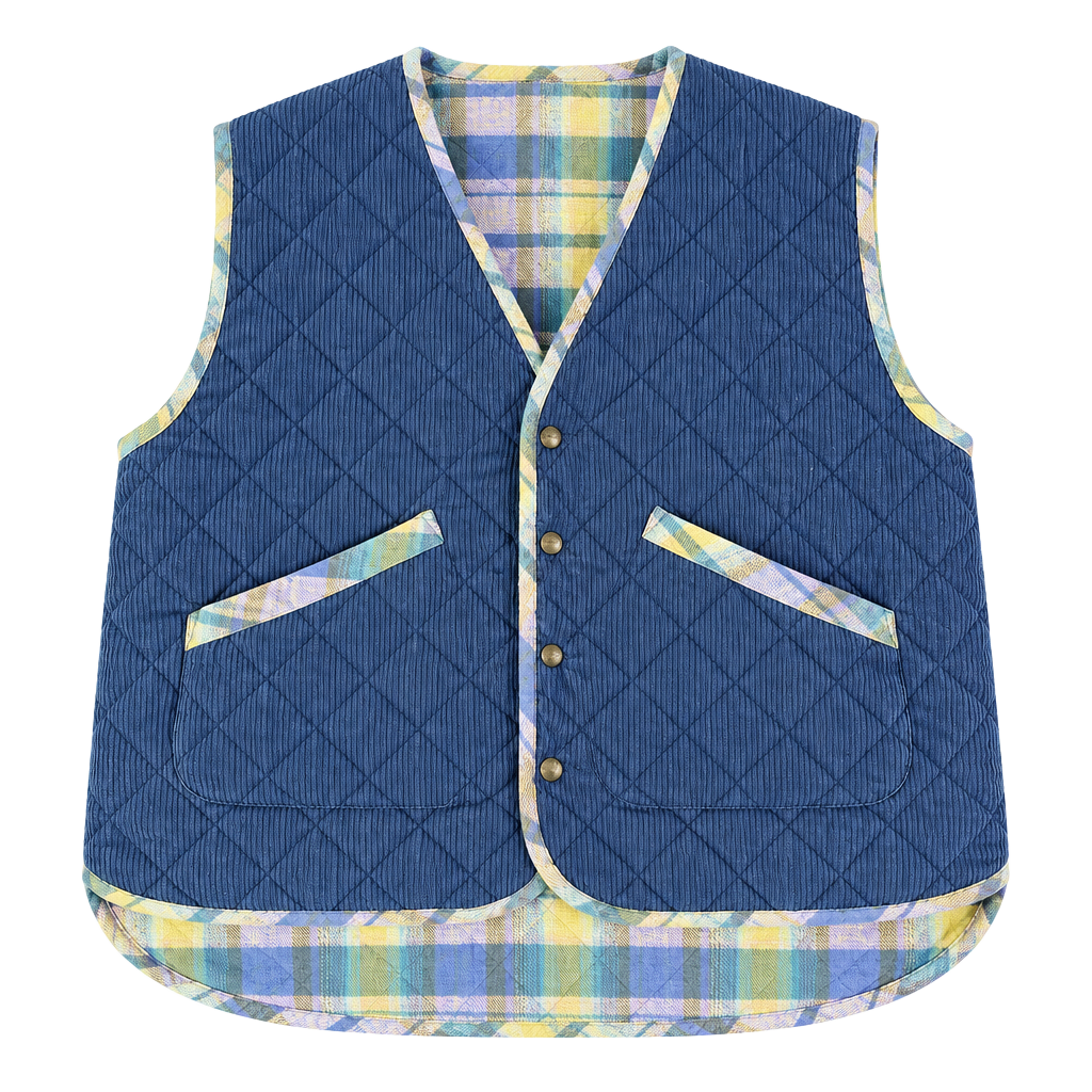 Protest Quilted Corduroy Vest Plaid Blue 1