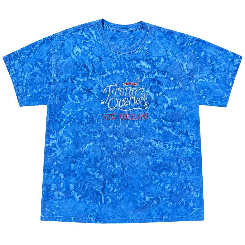 Vintage Blue Tie Dye New Orleans Bourbon Street Embroidered T-Shirt XL 1