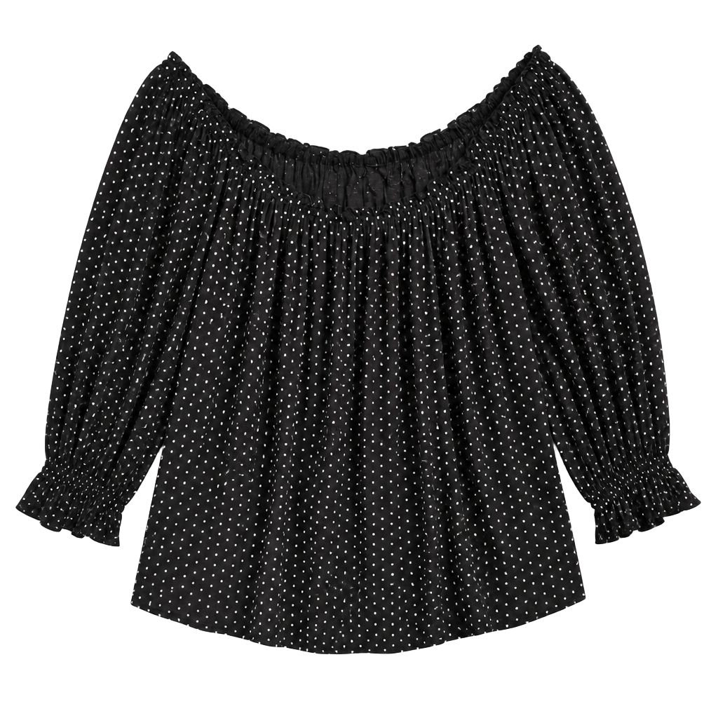 American Eagle Black Polka Dot Off-The-Shoulder Split Sleeve Blouse 1